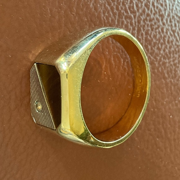 Avon 18K Hard Gold Electroplated Tigers Eye Sparkly Stone Signet Ring Vintage - Picture 7 of 16